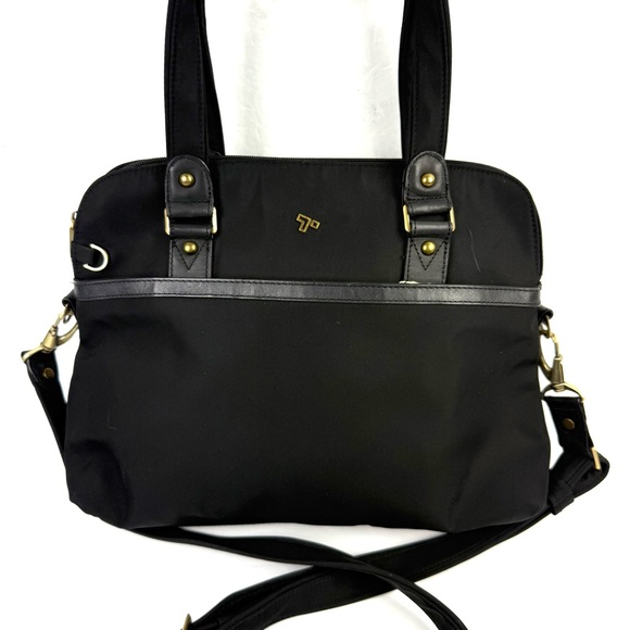 Travelon Ltd‎ Satchel Crossbody Bag Black Canvas Two Way Wear Handbag Purse - Picture 3 of 15